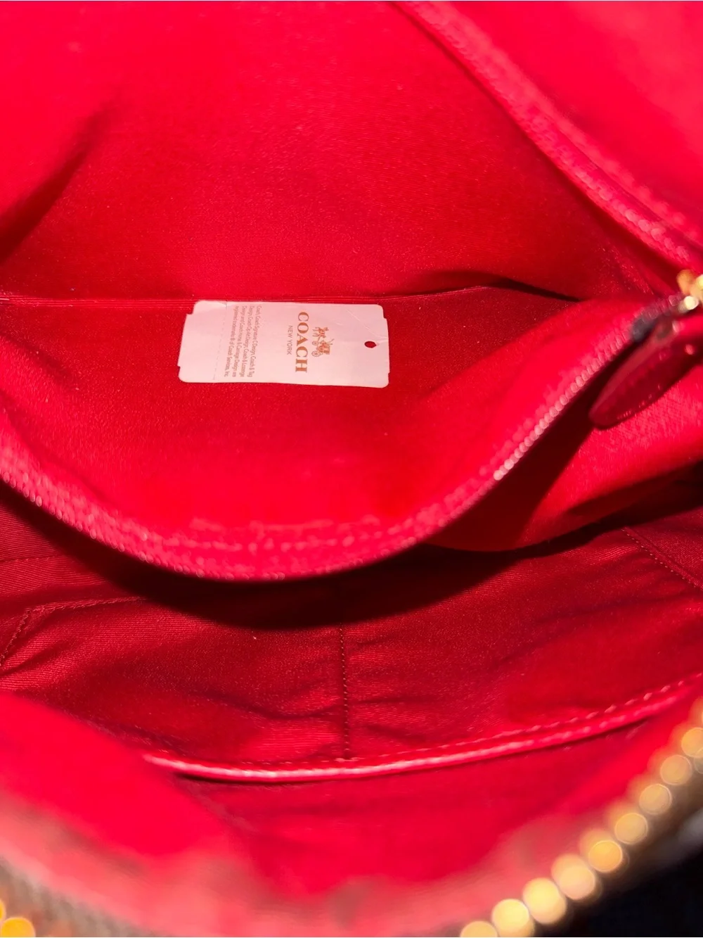 Coach Brown Signature Shoulder Bag with Red Trim